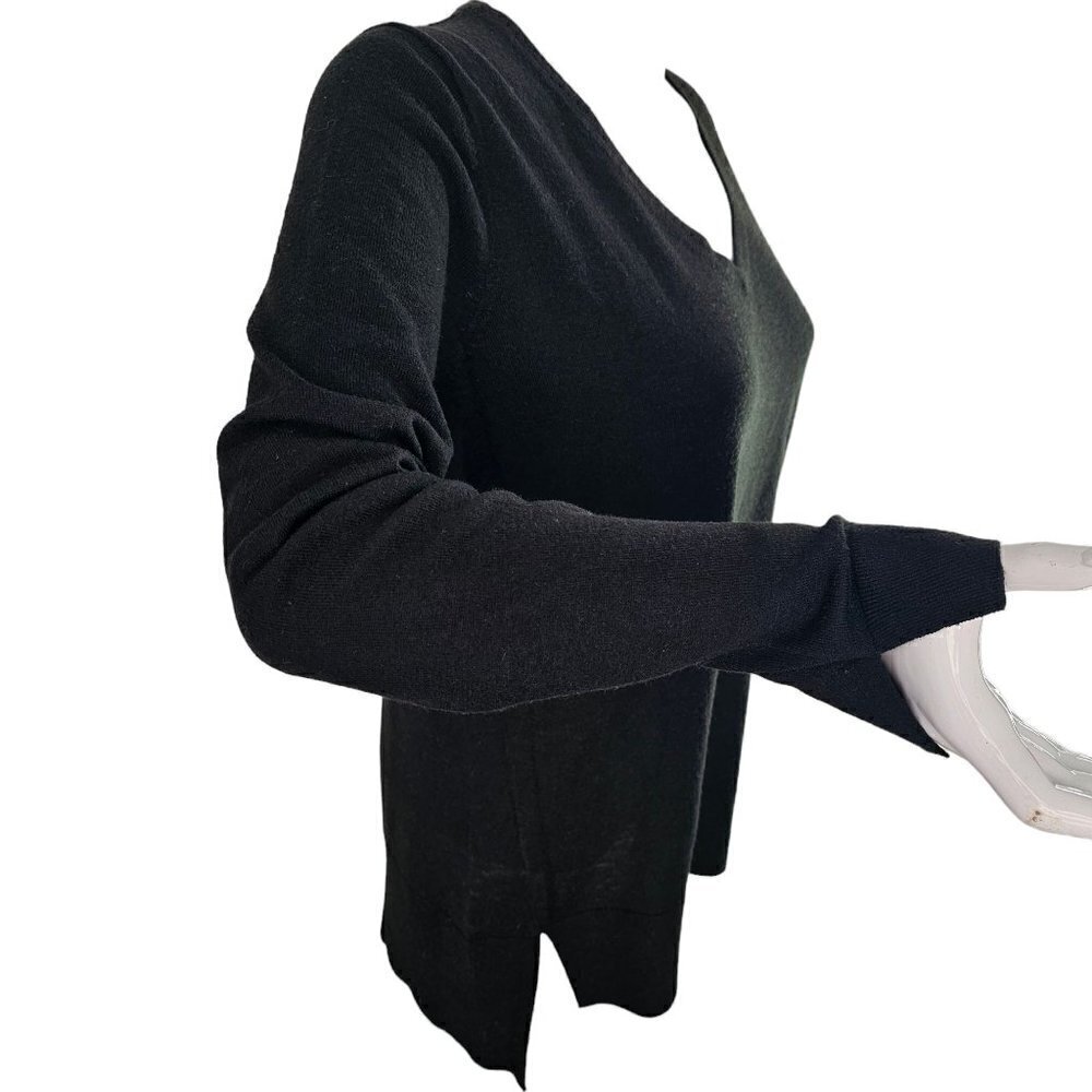 Loft Black Knit Sweater Deep V Neck Pullover Long Sleev eHigh Low Womens M